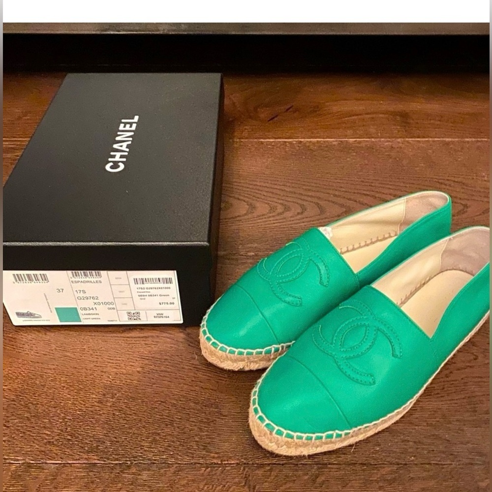 Chanel Green Espadrille Flats